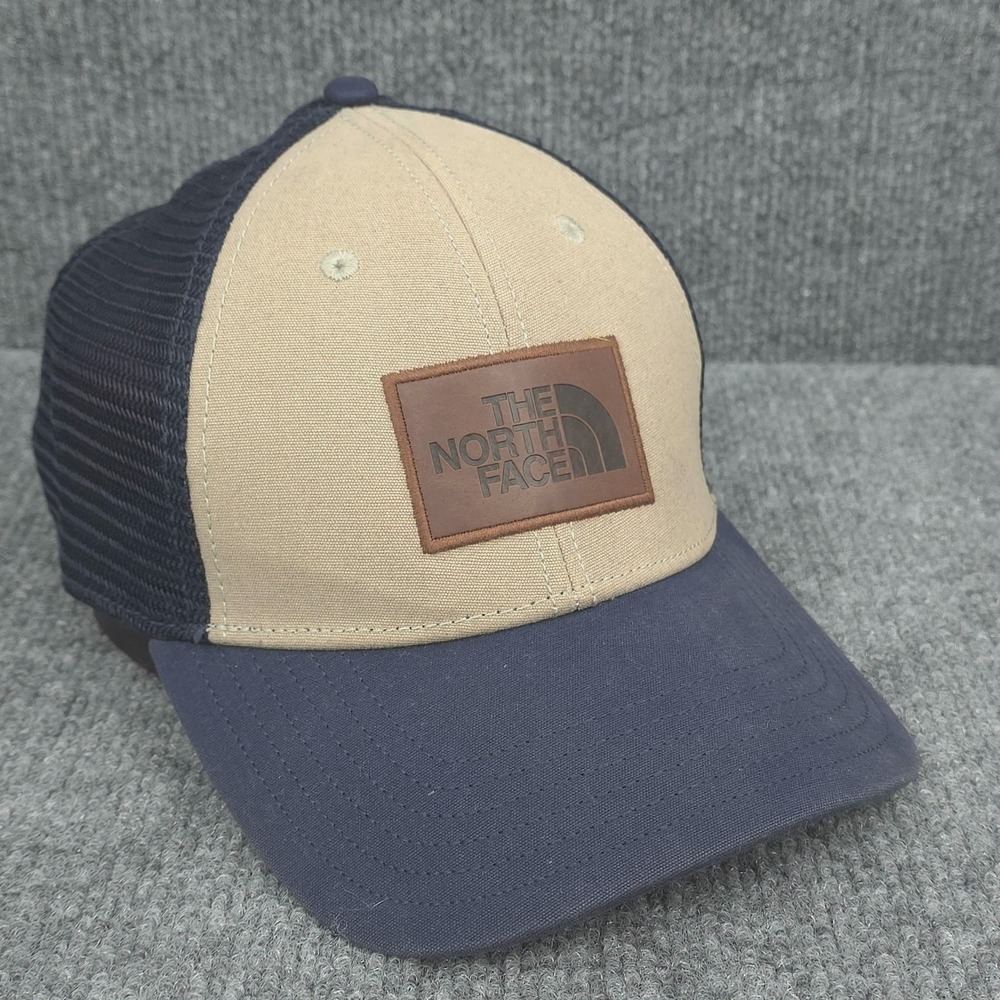 The North Face Hat Cap Snap Back Blue Mesh Trucker Tan Front One Size Mens